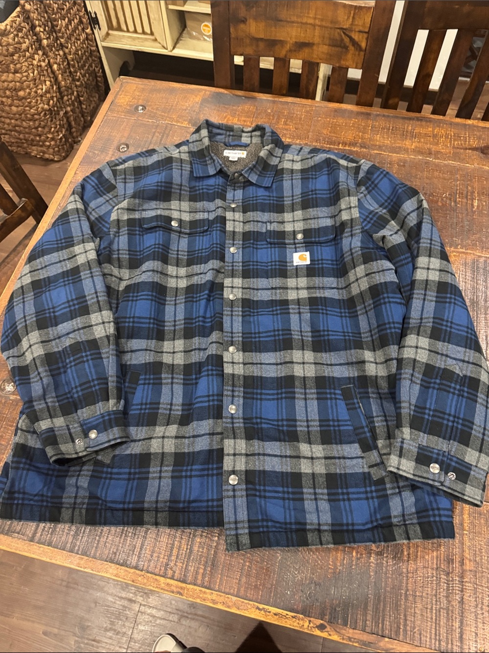 Carhartt Men’s Blue & Gray Plaid Flannel Shirt Jacket